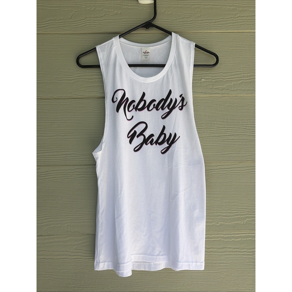 Spitfire Girl Boutique White NOBODY'S‎ BABY Muscle Tee Tank Top Shirt Large NEW